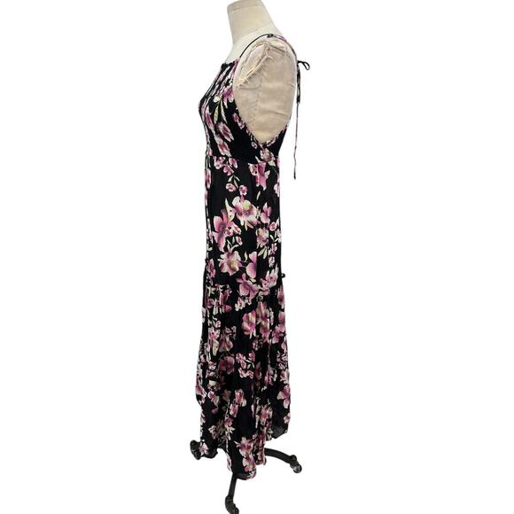 Free People Garden Party Maxi Dress Black Pink Floral Print Smocked Size XS - Picture 6 of 14